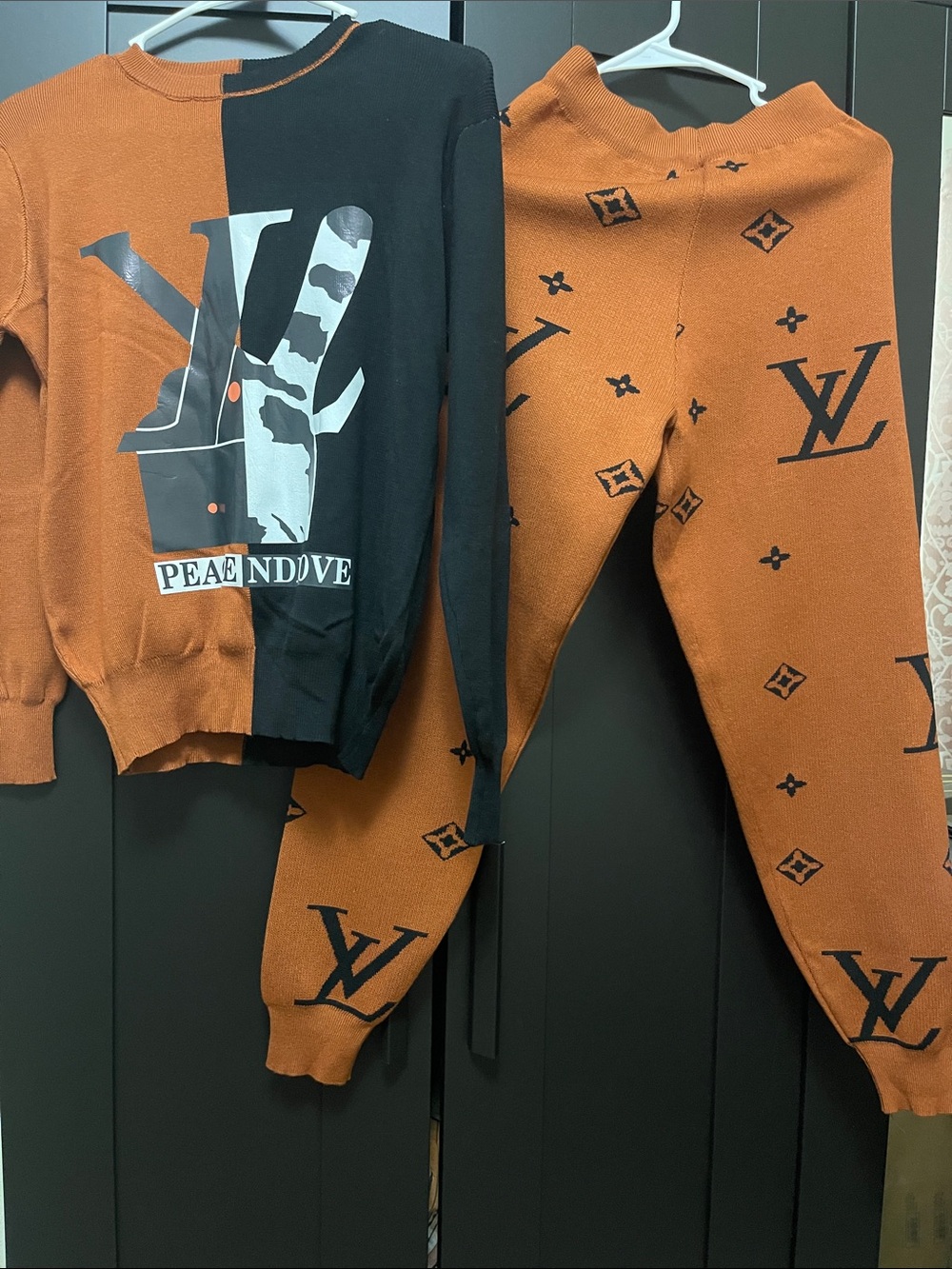 Two-Tone Orange & Black Logo Knit Sweater and Joggers Set